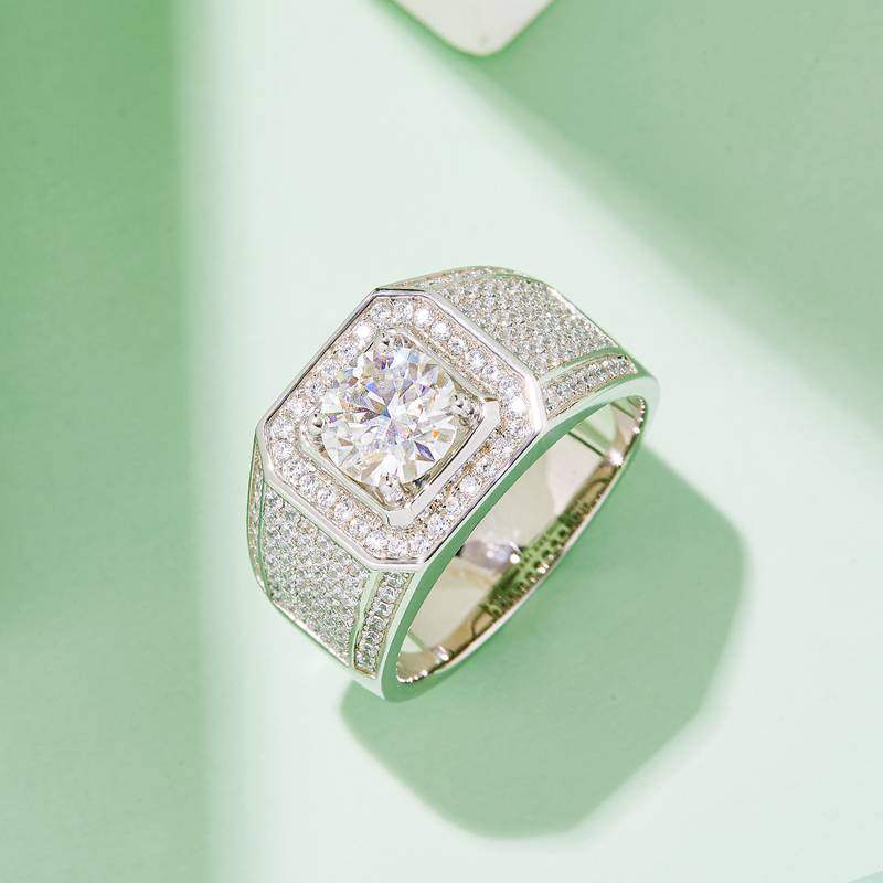 戴军款S925银镀白金MoissaniteMen's Ring2ctD级